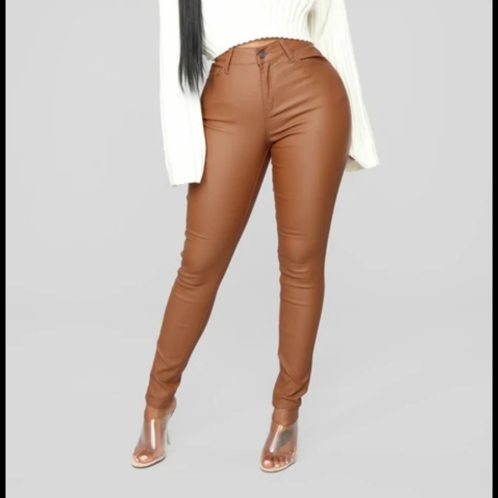 Double Dare Faux Leather Pants - Camel